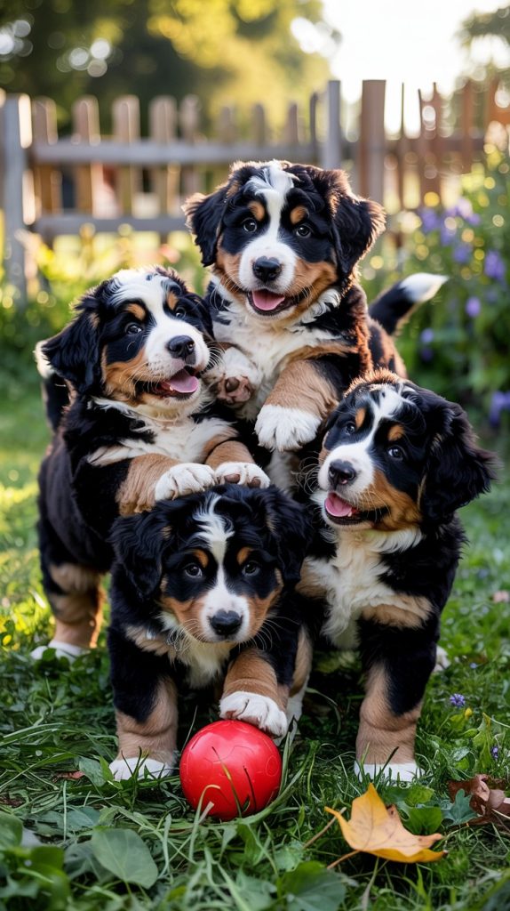 Bernese Mountain Dog puppies with large paws,