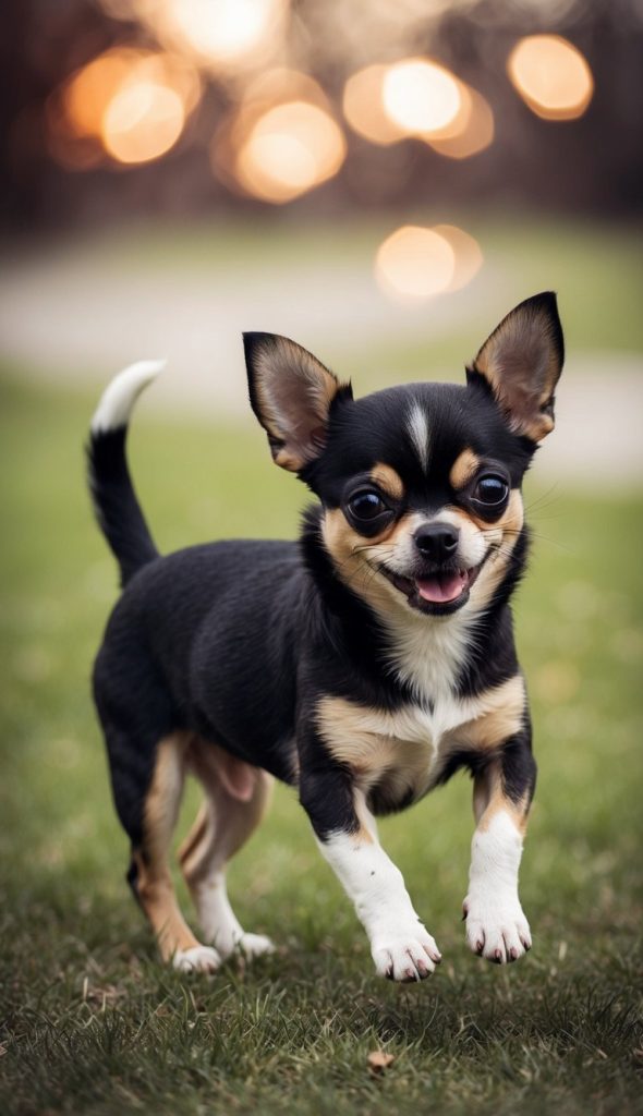 A playful Chihuahua looking youthful and puppy-sized