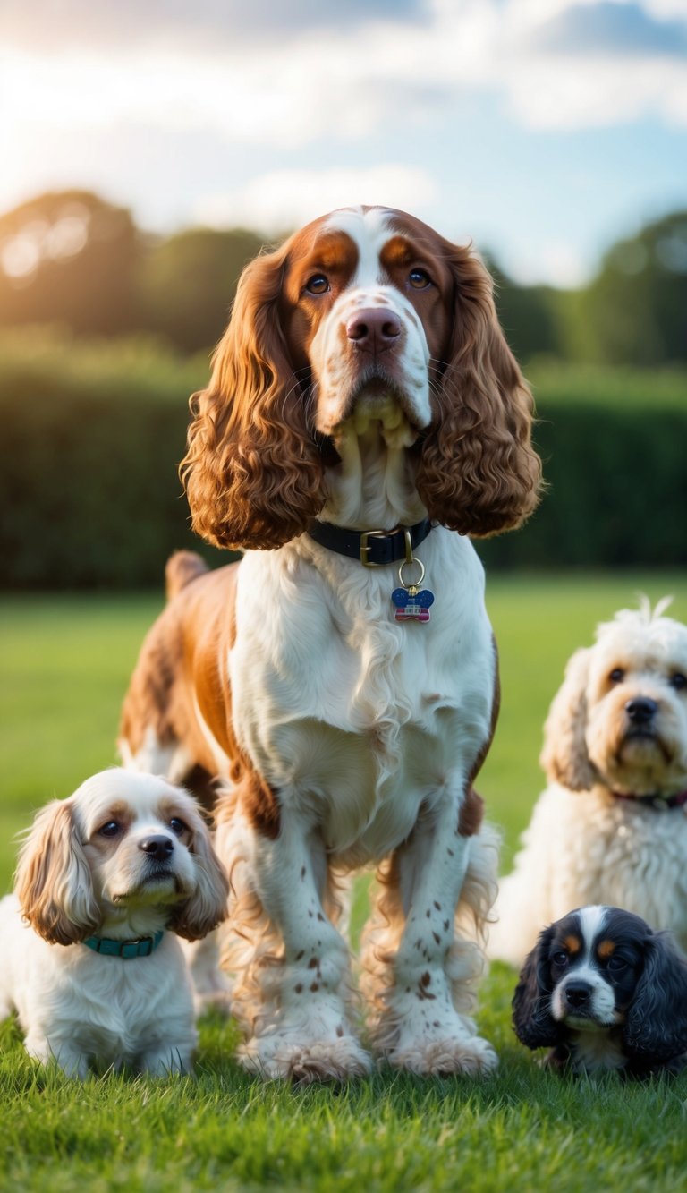 An Irish Water Spaniel stands proudly with a glossy, curly coat, surrounded by hypoallergenic dog breeds