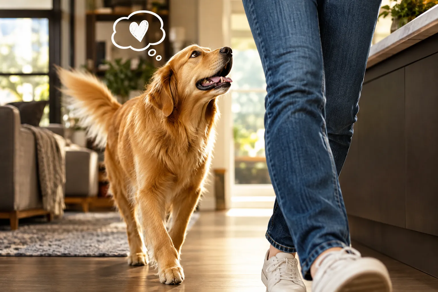 Professional hero image. Modern design, , , aesthetic. Background imagery relevant to: The Real Reason Your Dog Follows You